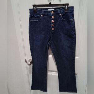 Made and Loved LOFT size 29 (8) The Kick Crop Button Fly Dark Blue Denim Jeans